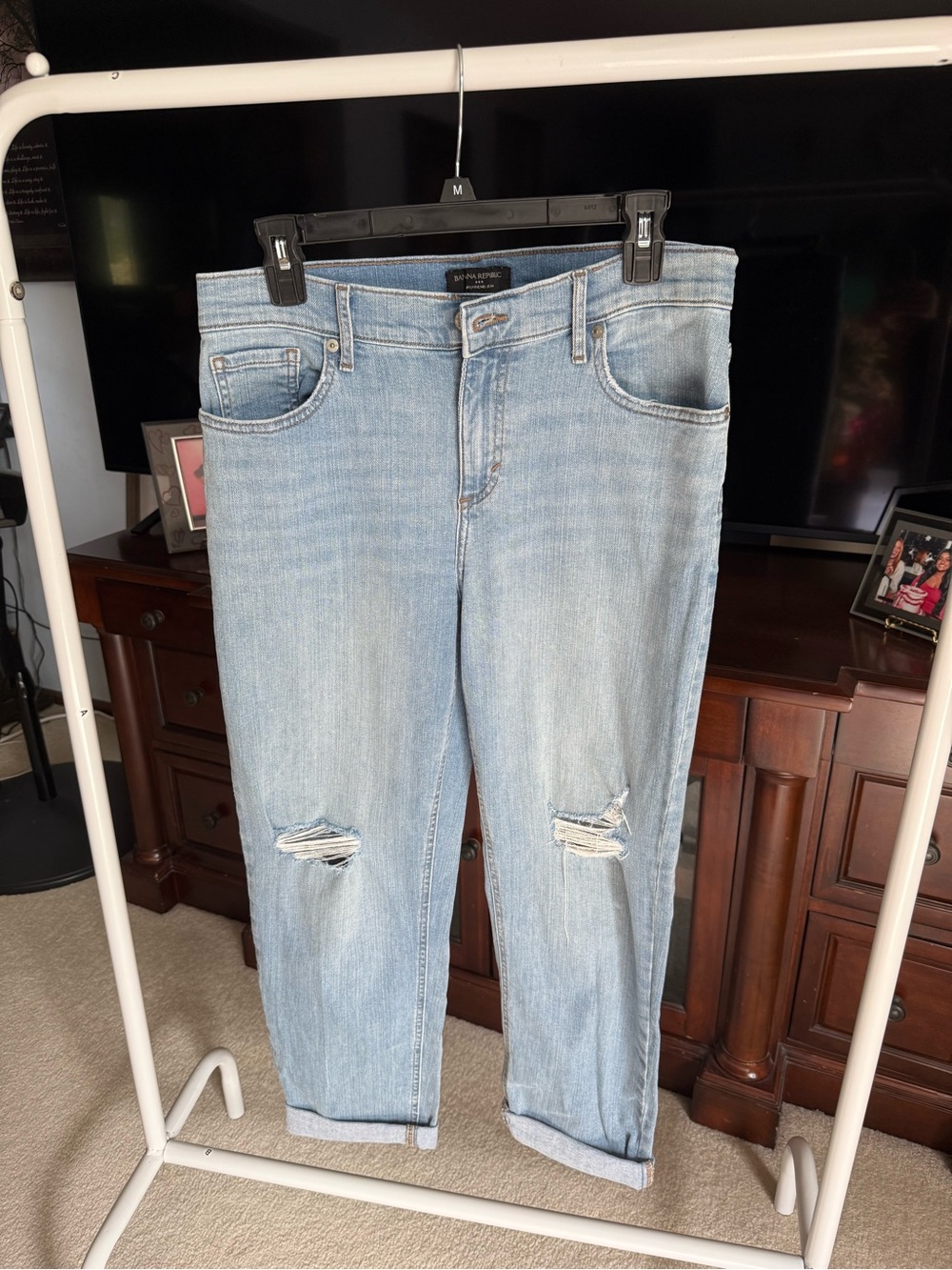 Banana Republic Light Blue Boyfriend Jeans with Knee Distress
